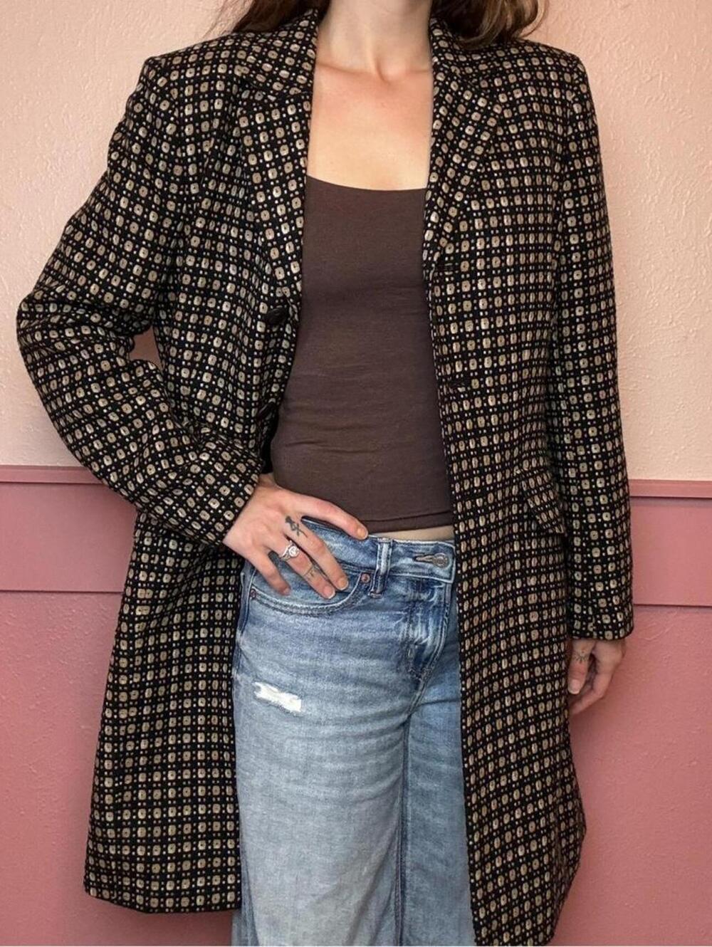 90s brown longline blazer coat